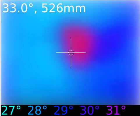 Thermal camera image showing a 33.0 degree Celsius hotspot at 526 millimetres